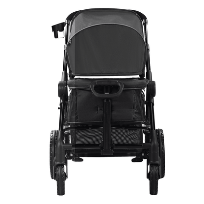 All-Terrain Stroller Wagon, 2 Seats Foldable Expedition 2-in-1 Collapsible Wagon Stroller, Includes Canopy, Parent Organizer, Snack Tray & Cup Holders, 55lbs for Single Seat, Black