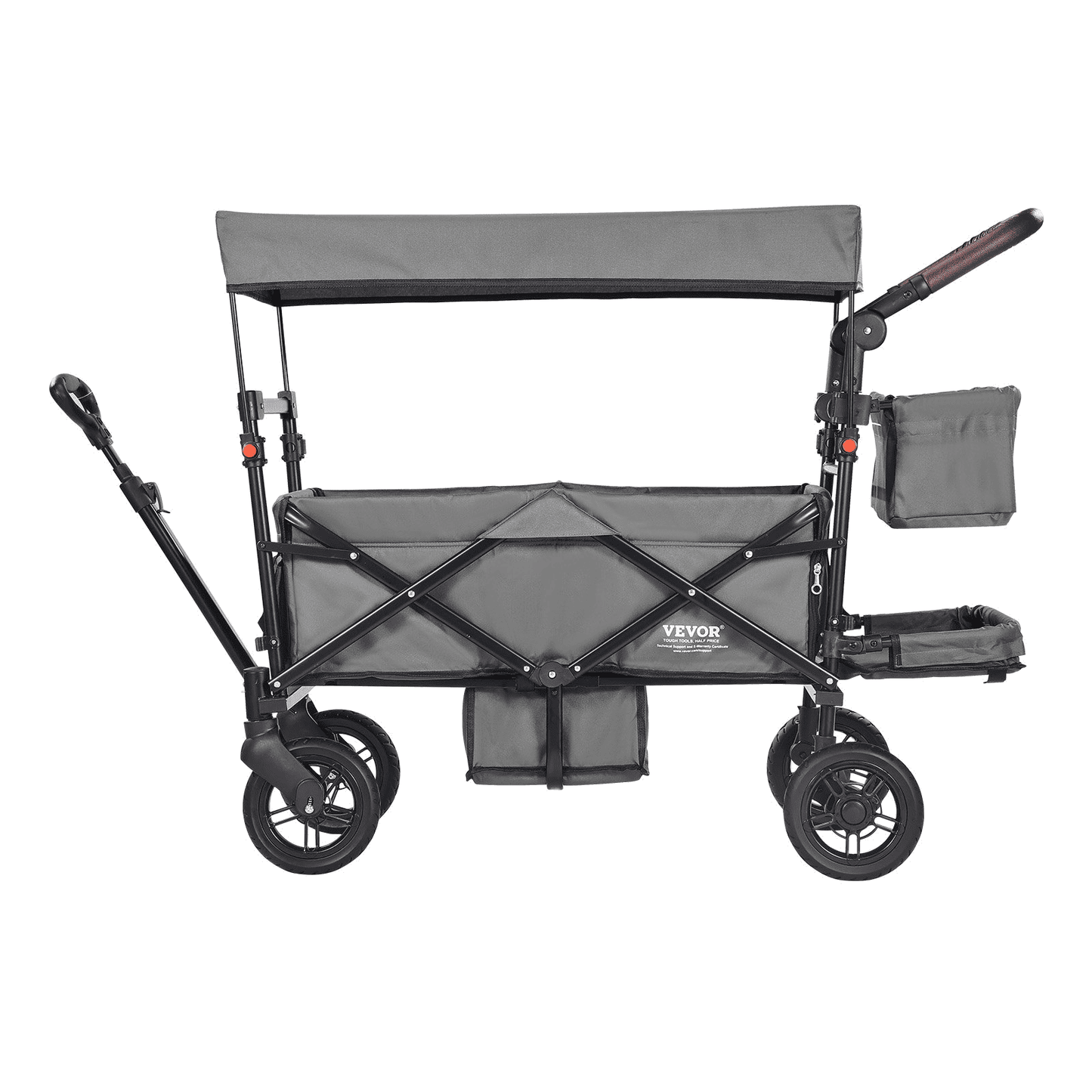 Wagon Stroller for 2 Kids, Push Pull Quad Collapsible Stroller with Adjustable Handle, Encircling Harness Removable Canopy, 4 Wheels w/ Brakes, Mutifunction Tandem Stroller for Camping Dark Grey