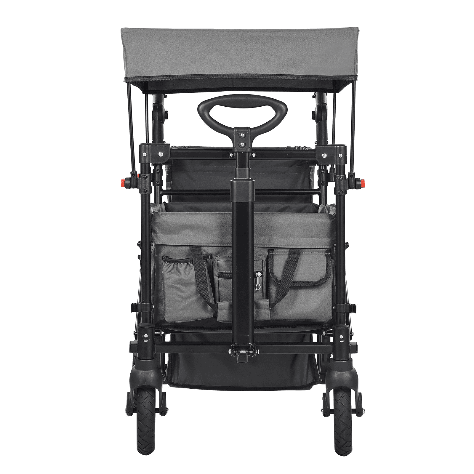 Wagon Stroller for 2 Kids, Push Pull Quad Collapsible Stroller with Adjustable Handle, Encircling Harness Removable Canopy, 4 Wheels w/ Brakes, Mutifunction Tandem Stroller for Camping Dark Grey