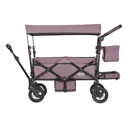 Wagon Stroller for 2 Kids, Push Pull Quad Collapsible Stroller with Adjustable Handle, Encircling Harness Removable Canopy,4 Wheels w/ Brakes,Mutifunction Tandem Stroller for Camping Dark Purple