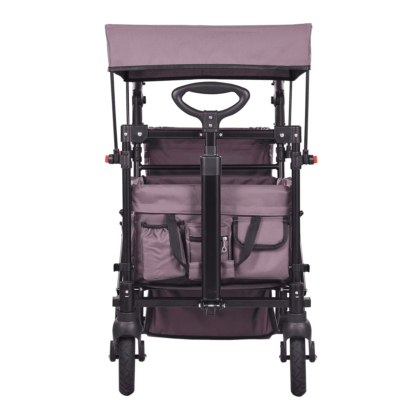 Wagon Stroller for 2 Kids, Push Pull Quad Collapsible Stroller with Adjustable Handle, Encircling Harness Removable Canopy,4 Wheels w/ Brakes,Mutifunction Tandem Stroller for Camping Dark Purple