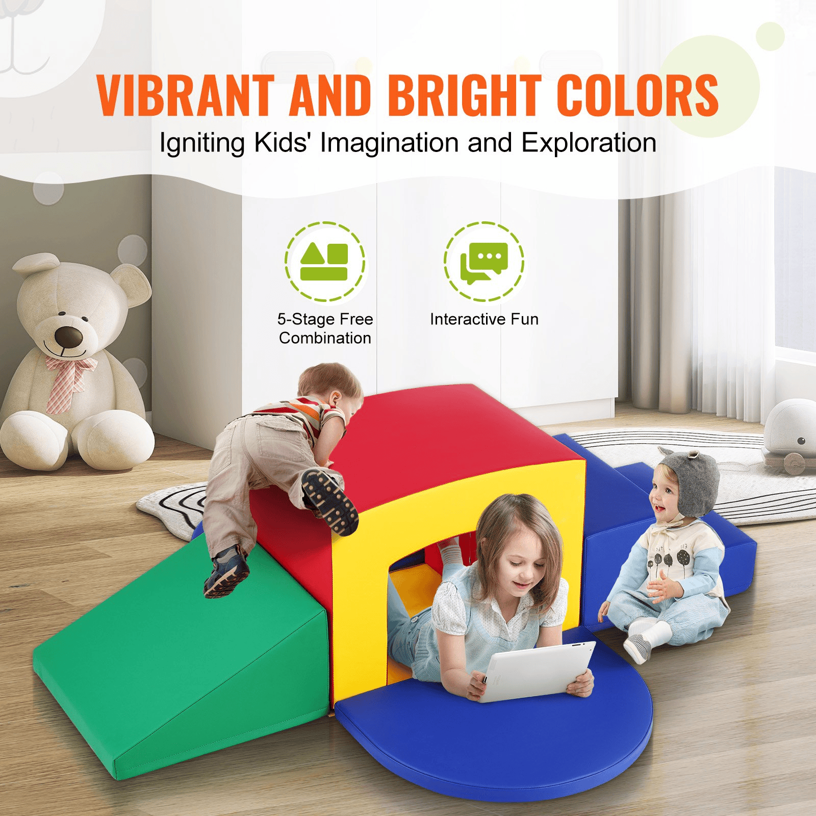 Toddler Climbing Toys Indoor, 5 Piece Climb, Crawl and Tunnel Soft Play Equipment, Foam Climbing Toys, Kids Tunnel Maze with Stairs and Ramp,Indoor for Preschoolers Easy to Clean (Assorted)