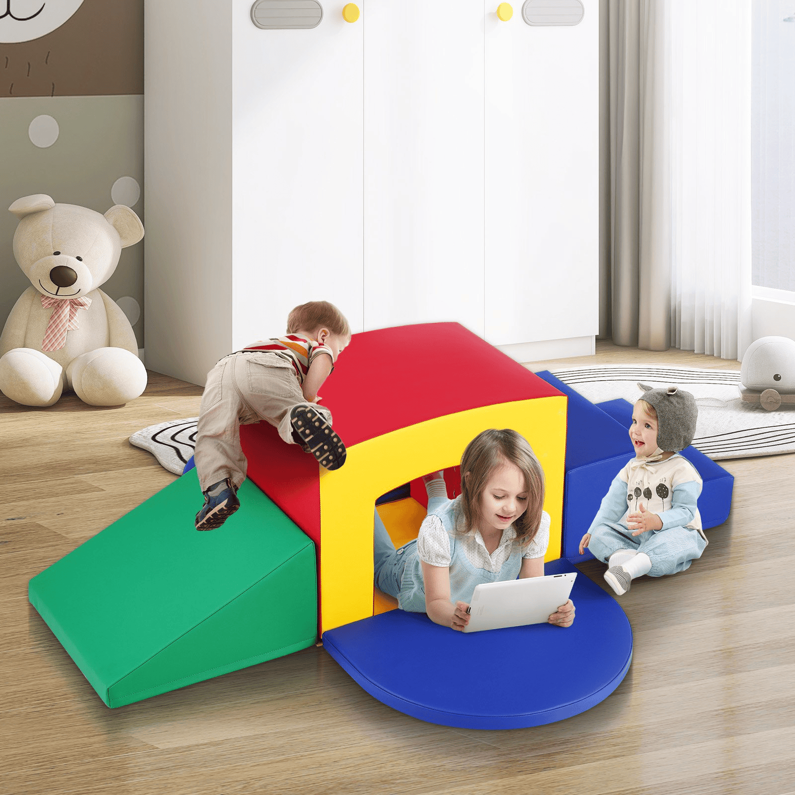 Toddler Climbing Toys Indoor, 5 Piece Climb, Crawl and Tunnel Soft Play Equipment, Foam Climbing Toys, Kids Tunnel Maze with Stairs and Ramp,Indoor for Preschoolers Easy to Clean (Assorted)