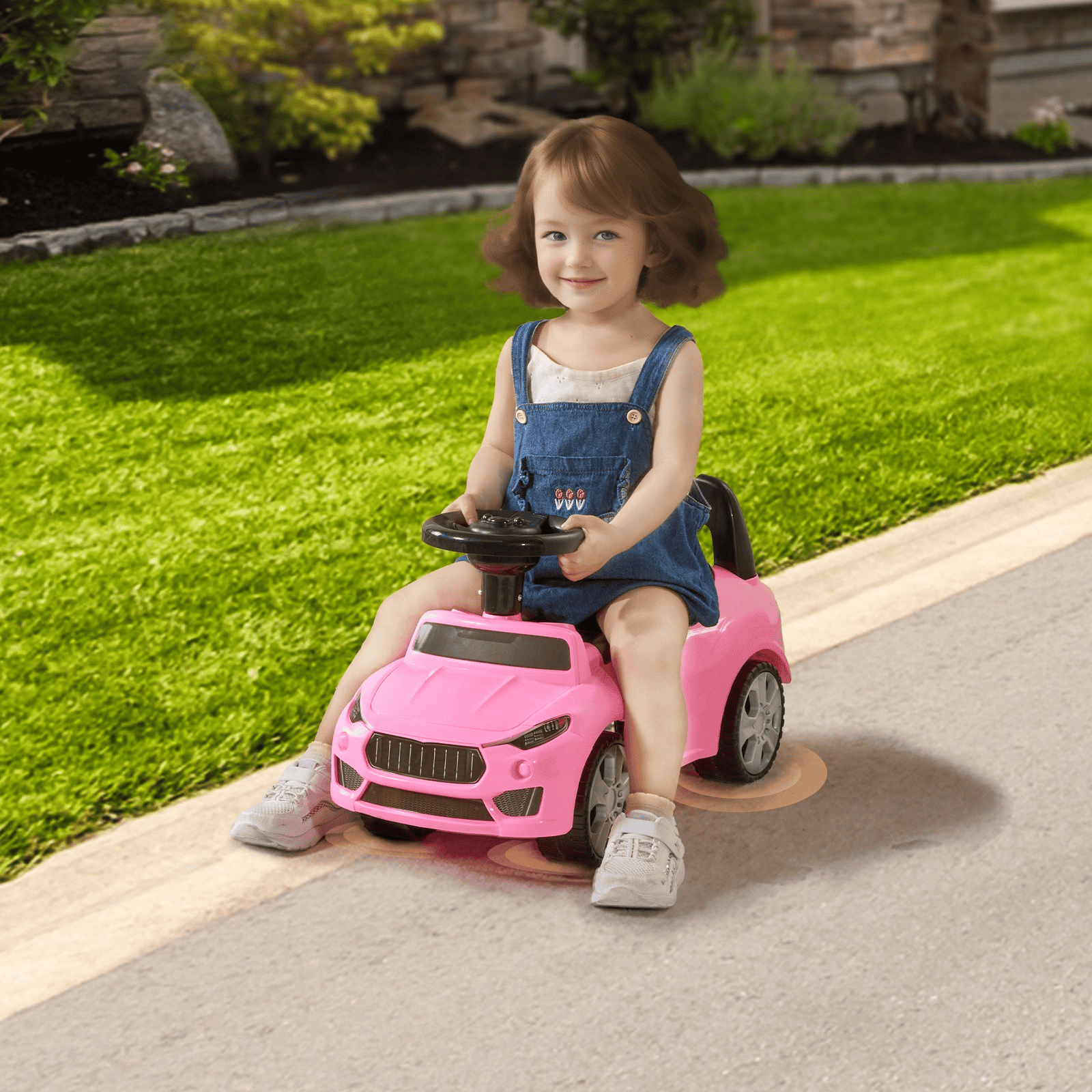 VEVOR Ride On Push Car for Toddlers, Ages 1-3, Ride Racer, Sit to Stand Toddler Ride On Toy, Classic Kids Ride On Car with Music Steering Wheel & Under Seat Storage, Ride On Toy for Boys Girls, Pink