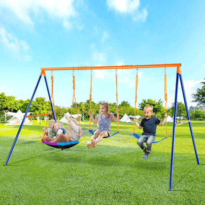 VEVOR Swing Sets for Backyard 1 Saucer 2 Belt Swing Seats A-Frame Metal Stand