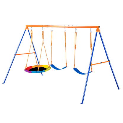 VEVOR Swing Sets for Backyard 1 Saucer 2 Belt Swing Seats A-Frame Metal Stand