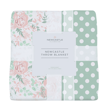 Desert Rose and Jade Polka Dot Cotton Muslin Throw Blanket