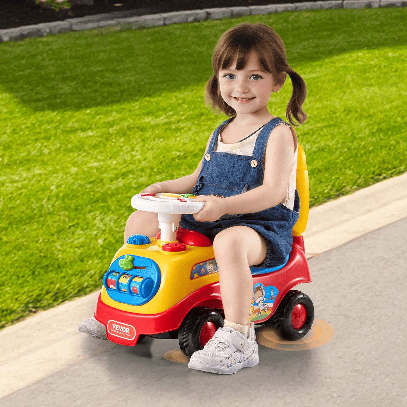 VEVOR Ride On Push Car for Toddlers, Ages 1-3, Ride Racer, Sit to Stand Toddler Ride On Toy, Classic Kids Ride On Car with Music Steering Wheel, Horn & Under Seat Storage, Ride On Toy for Boys Girls