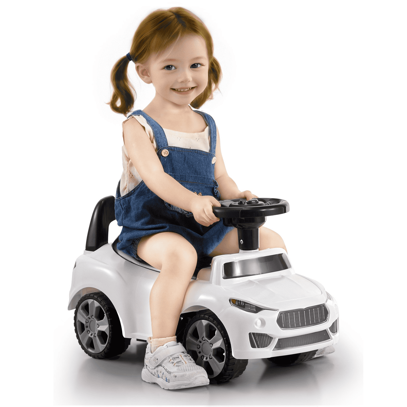 VEVOR Ride On Push Car for Toddlers, Ages 1-3, Ride Racer, Sit to Stand Toddler Ride On Toy, Classic Kids Ride On Car with Music Steering Wheel & Under Seat Storage, Ride On Toy for Boys Girls, White