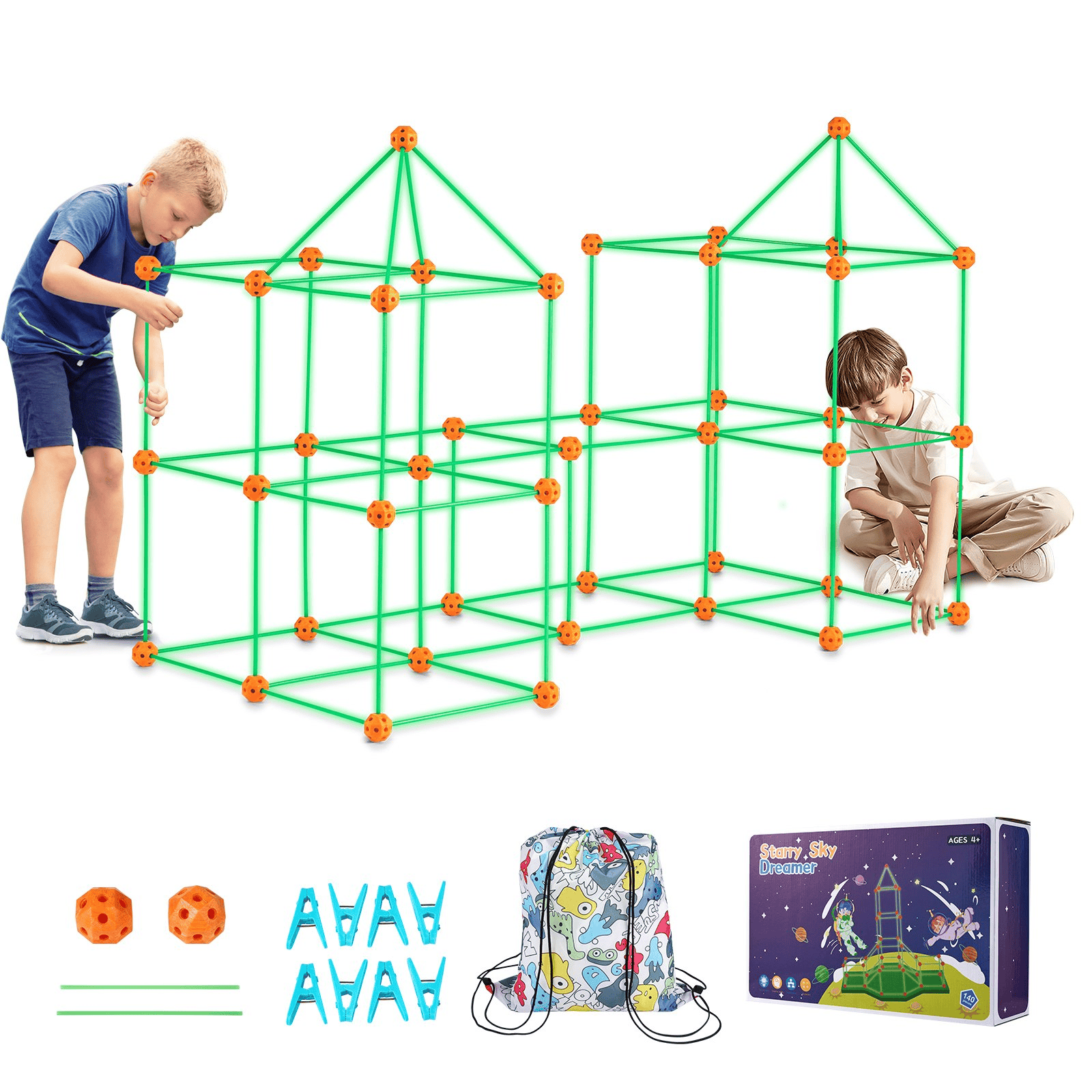 VEVOR Tent Fort Building Kit for Kid Glow In The Dark STEM Construction Toy 140P