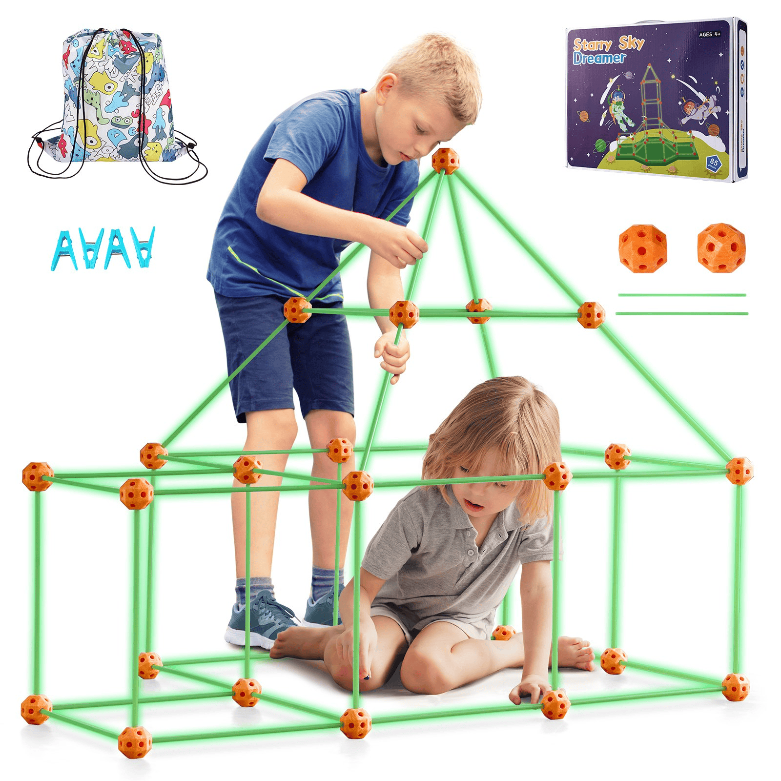 VEVOR Tent Fort Building Kit for Kids Glow In The Dark STEM Construction Toy 85P