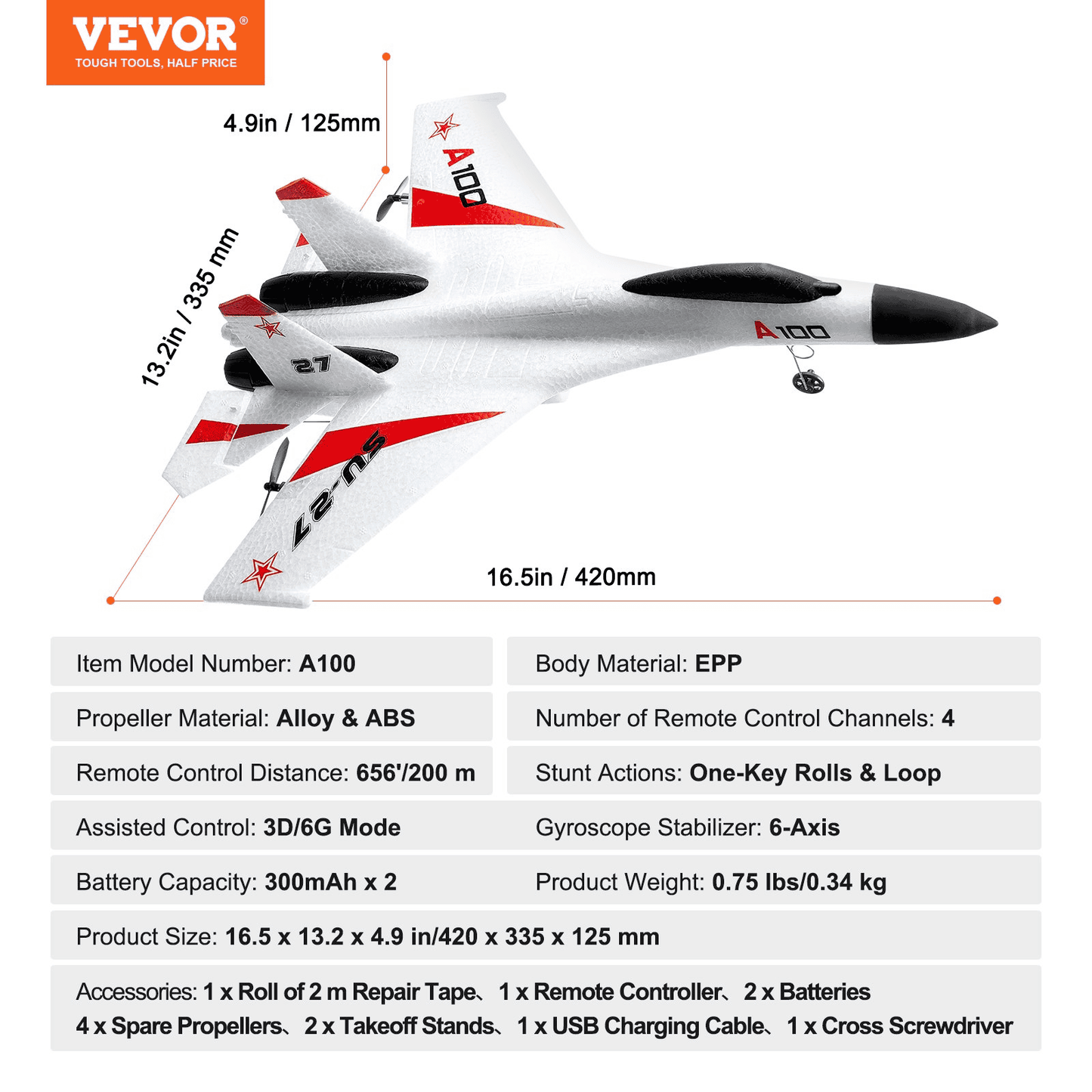 VEVOR RC Airplane Fighter EPP Foam RC Plane Toy 2.4GHz Remote Control 3D/6G Mode