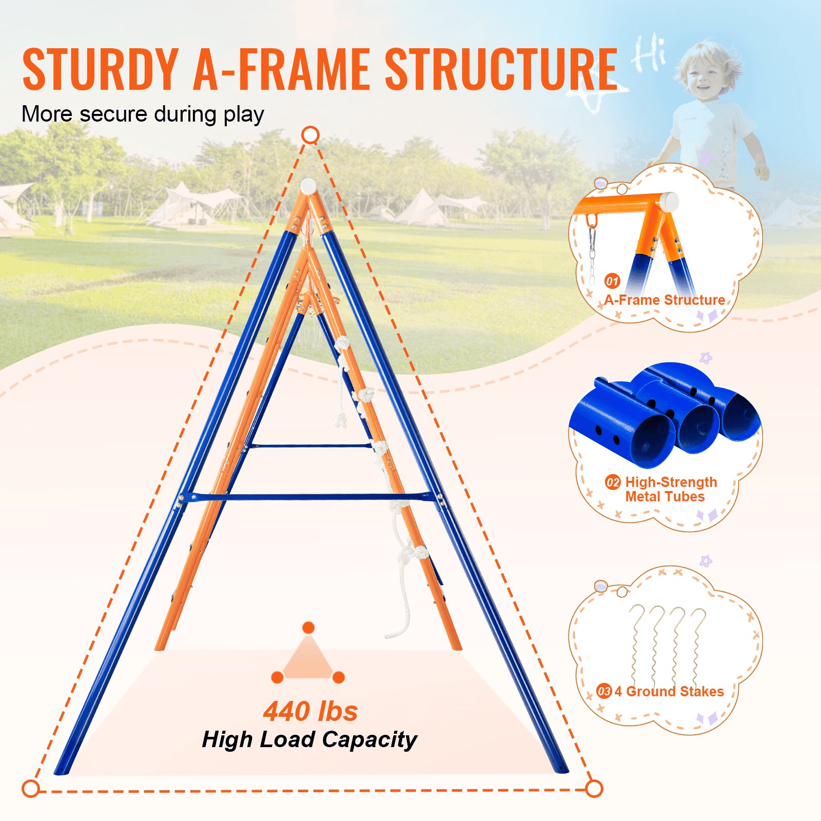 VEVOR Swing Sets for Backyard 6 in 1 Swing Set 440lbs Capacity Metal Swingset