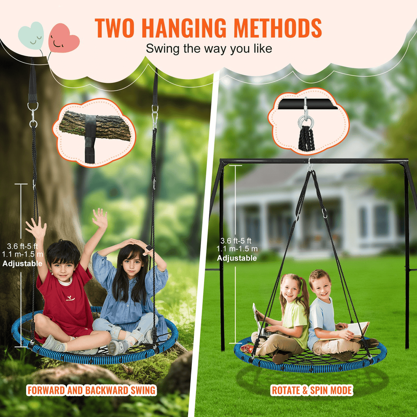 VEVOR Spider Web Saucer Swing 40 Inch Round Swings for Kids Outdoor 750 lbs