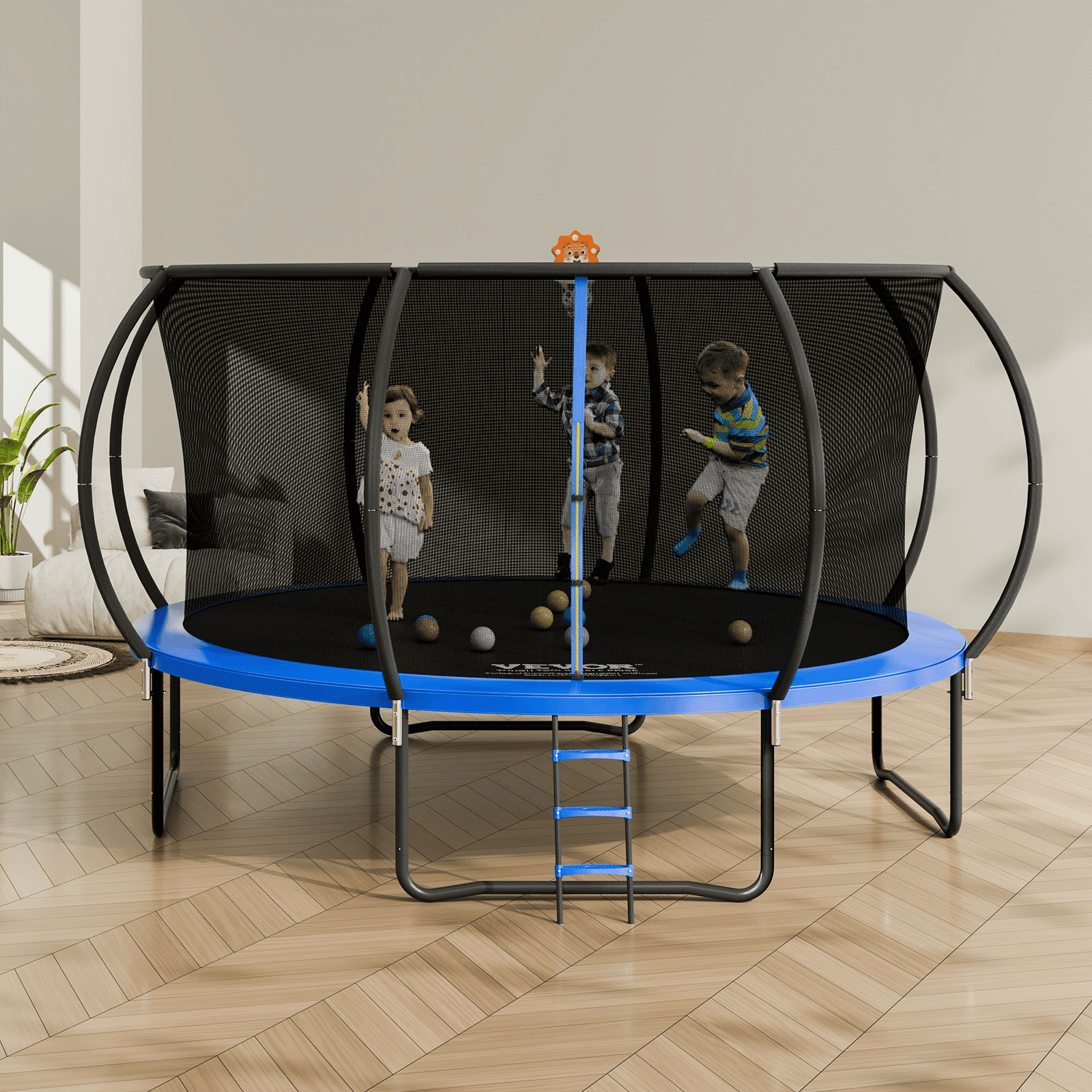 VEVOR 14FT Trampoline, 450 lbs Trampoline with Enclosure Net, Ladder, and Curved Pole, Heavy Duty Trampoline with Jumping Mat and Spring Cover Padding, Outdoor Recreational Trampolines for Kids Adults