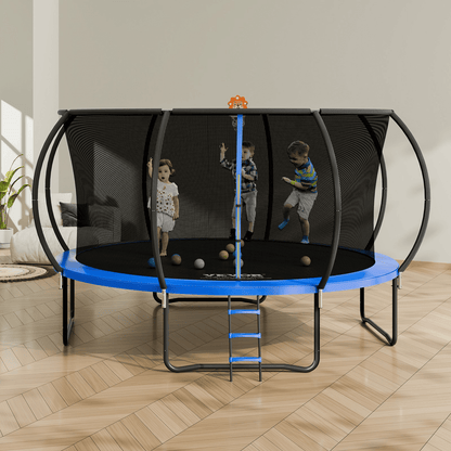 VEVOR 14FT Trampoline, 450 lbs Trampoline with Enclosure Net, Ladder, and Curved Pole, Heavy Duty Trampoline with Jumping Mat and Spring Cover Padding, Outdoor Recreational Trampolines for Kids Adults