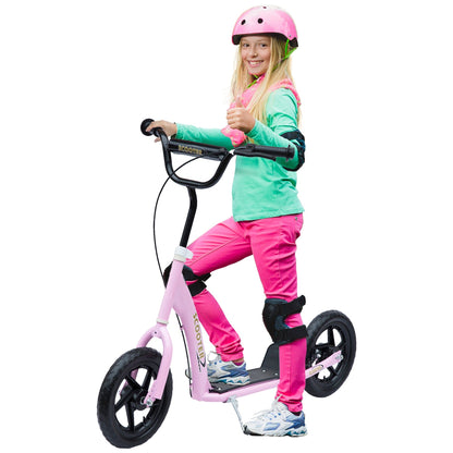 HOMCOM Kick Scooter for Kids 5-12 Years Old, Big Wheel Kids Scooter with Adjustable Height Handlebar, Non-slip Footplate, Rear Brake, Pink