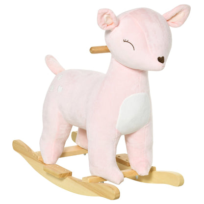 Qaba Kids Plush Ride-On Rocking Horse Deer-shaped Plush Toy Rocker with Realistic Sounds for Child 36-72 Months Pink