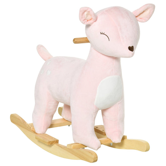 Qaba Kids Plush Ride-On Rocking Horse Deer-shaped Plush Toy Rocker with Realistic Sounds for Child 36-72 Months Pink