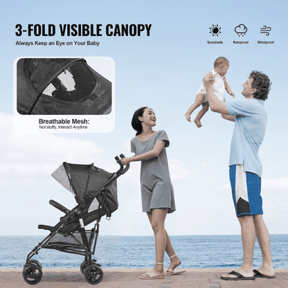 Lightweight Stroller Compact Easy Fold Adjustable Backrest Light Gray/Black