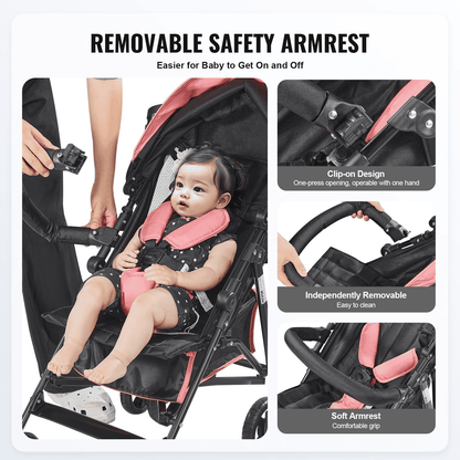 Lightweight Stroller Compact Easy Fold Adjustable Backrest Black/Pink