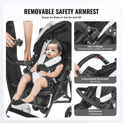 Lightweight Stroller Compact Easy Fold Adjustable Backrest Black/White