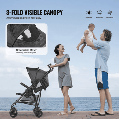 Lightweight Stroller Compact Easy Fold Adjustable Backrest Black/White