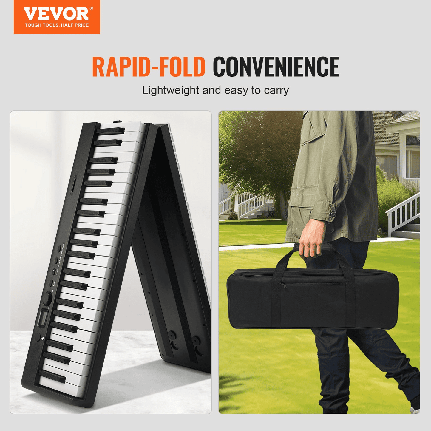 VEVOR 88 Key Folding Keyboard Piano Portable Foldable Piano Bluetooth MIDI Black