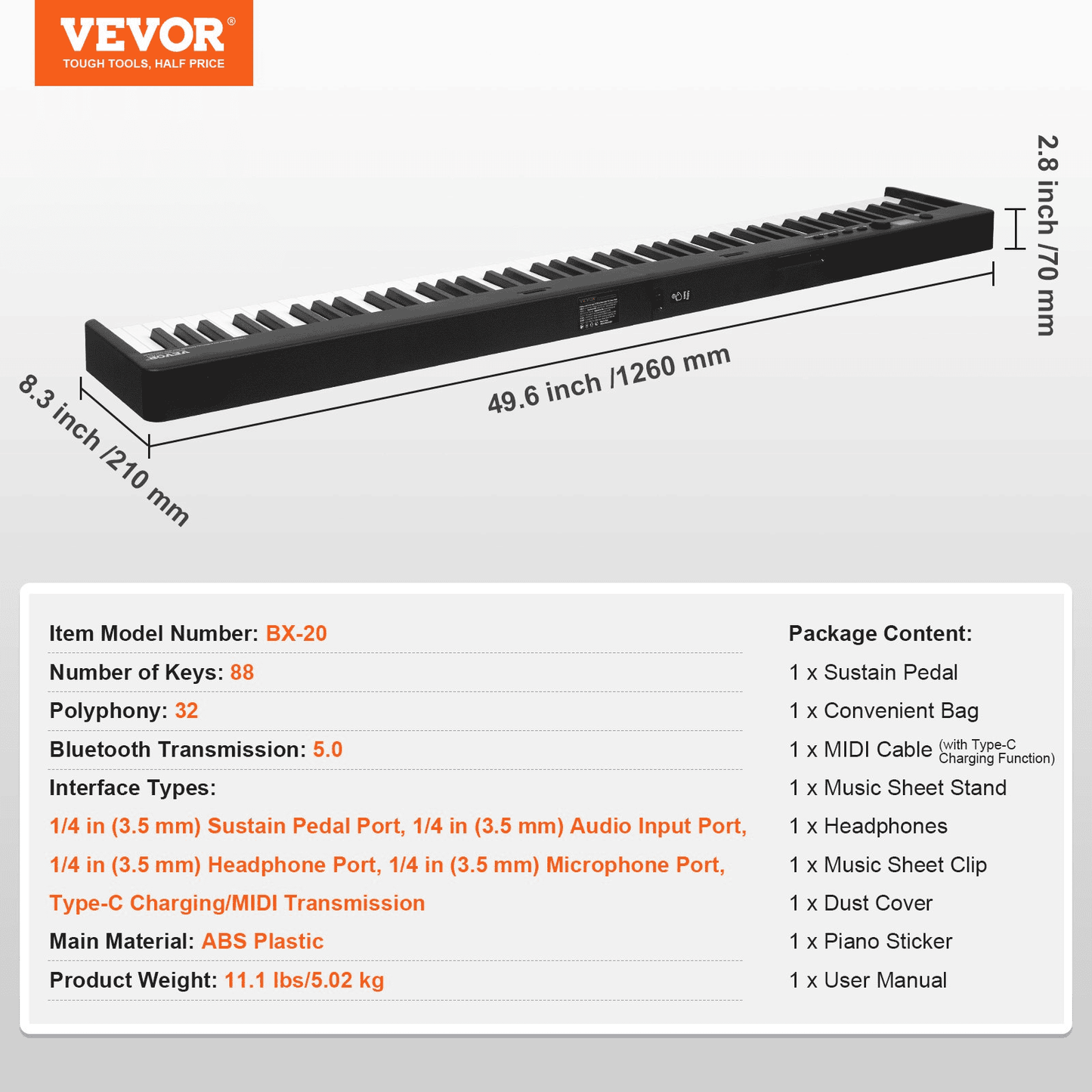 VEVOR 88 Key Folding Keyboard Piano Portable Foldable Piano Bluetooth MIDI Black