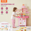 VEVOR Kitchen Playset Kids Pretend Cooking Play Toy 48 Piece Accessories Pink