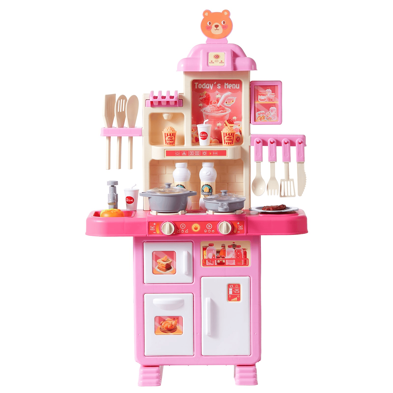 VEVOR Kitchen Playset Kids Pretend Cooking Play Toy 48 Piece Accessories Pink