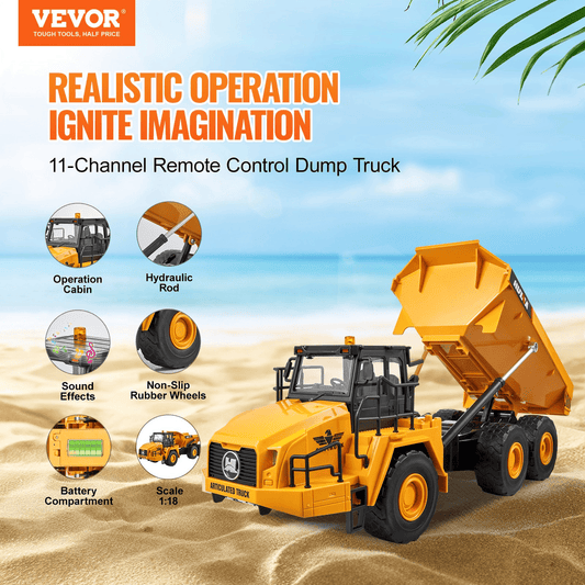 VEVOR RC Remote Control Dump Truck Toy Construction Vehicle Toy 11CH 1:18 Scale