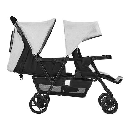 Double Stroller Foldable Lightweight Twin Tandem Stroller Light Gray+Black