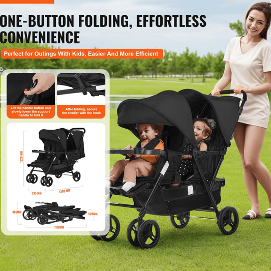 Double Stroller Foldable Lightweight Twin Tandem Stroller Black