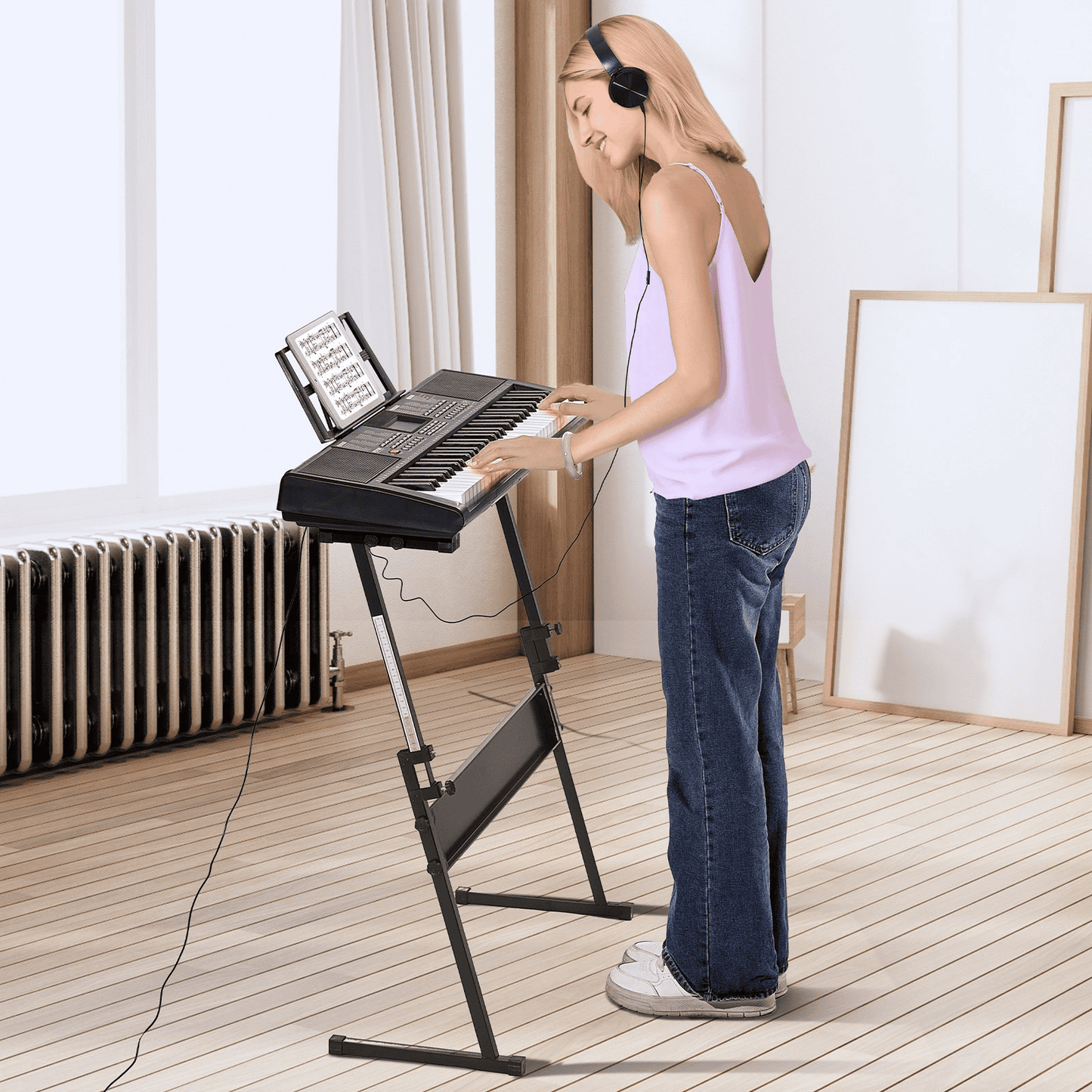 VEVOR 61 Key Digital Keyboard Piano Electric Portable with Adjustable Stand