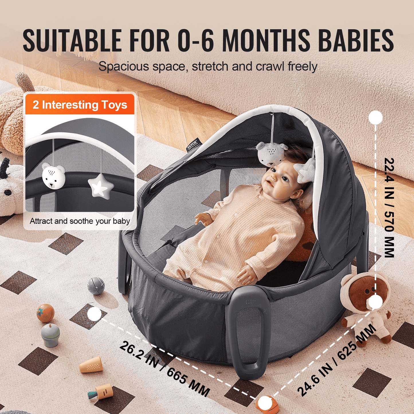 VEVOR Portable Baby Bassinet On-The-Go Folding Baby Dome with Canopy and Toys