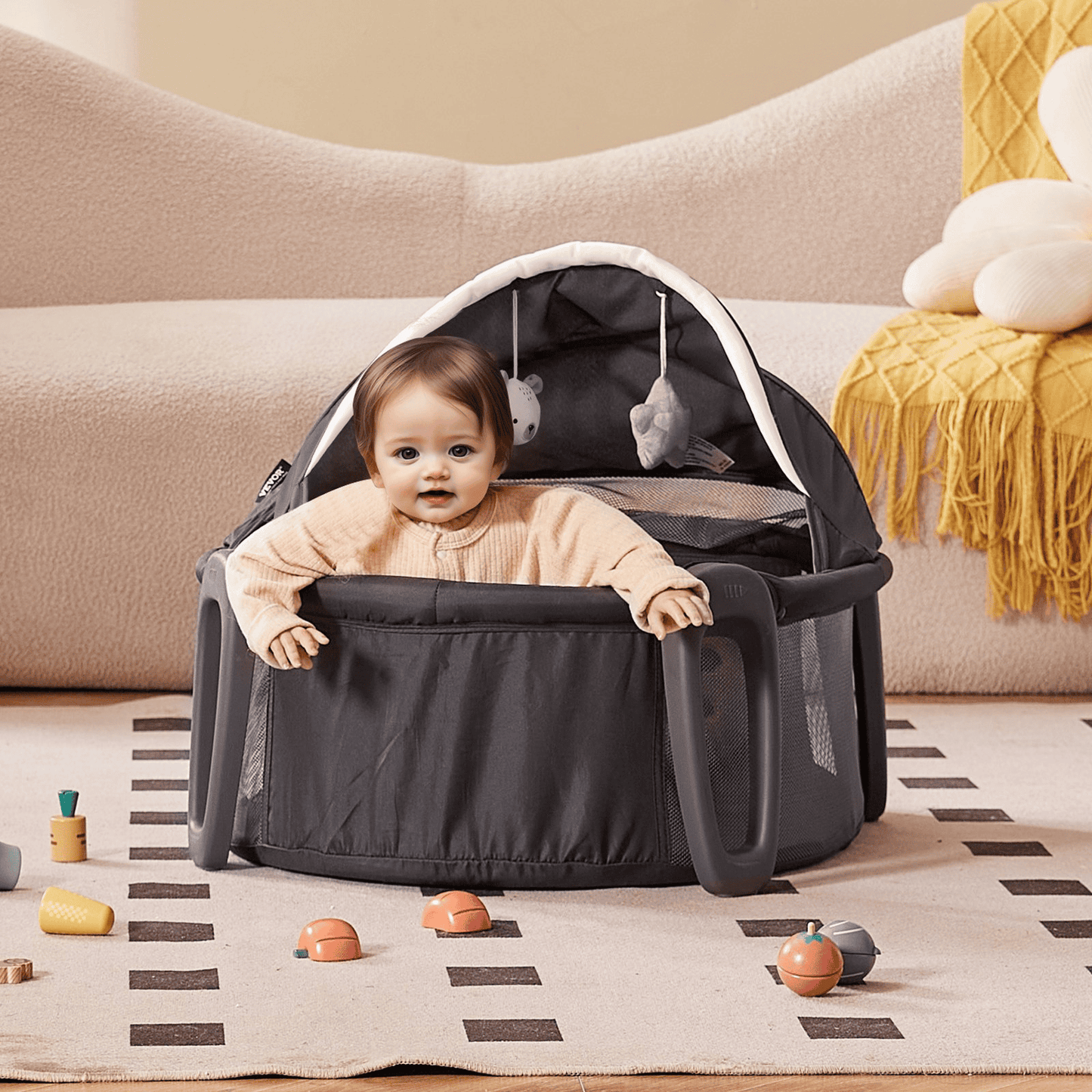 VEVOR Portable Baby Bassinet On-The-Go Folding Baby Dome with Canopy and Toys