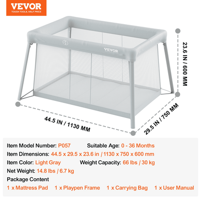 VEVOR Baby Travel Crib and Play Yard Folding Baby Playpen with Soft Mattress Pad