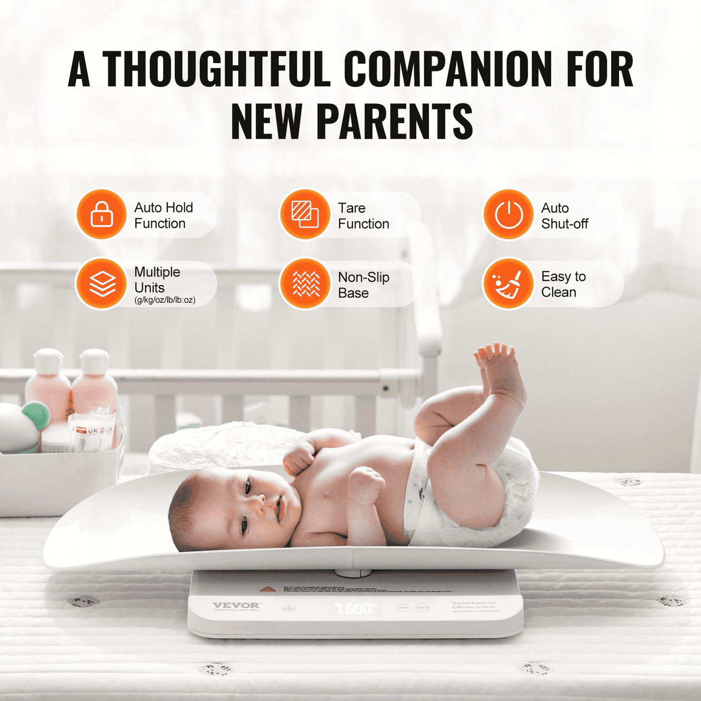 VEVOR Baby Scale Infant Weight Scale with Hold & Tare Function and 5 Units 66LBS