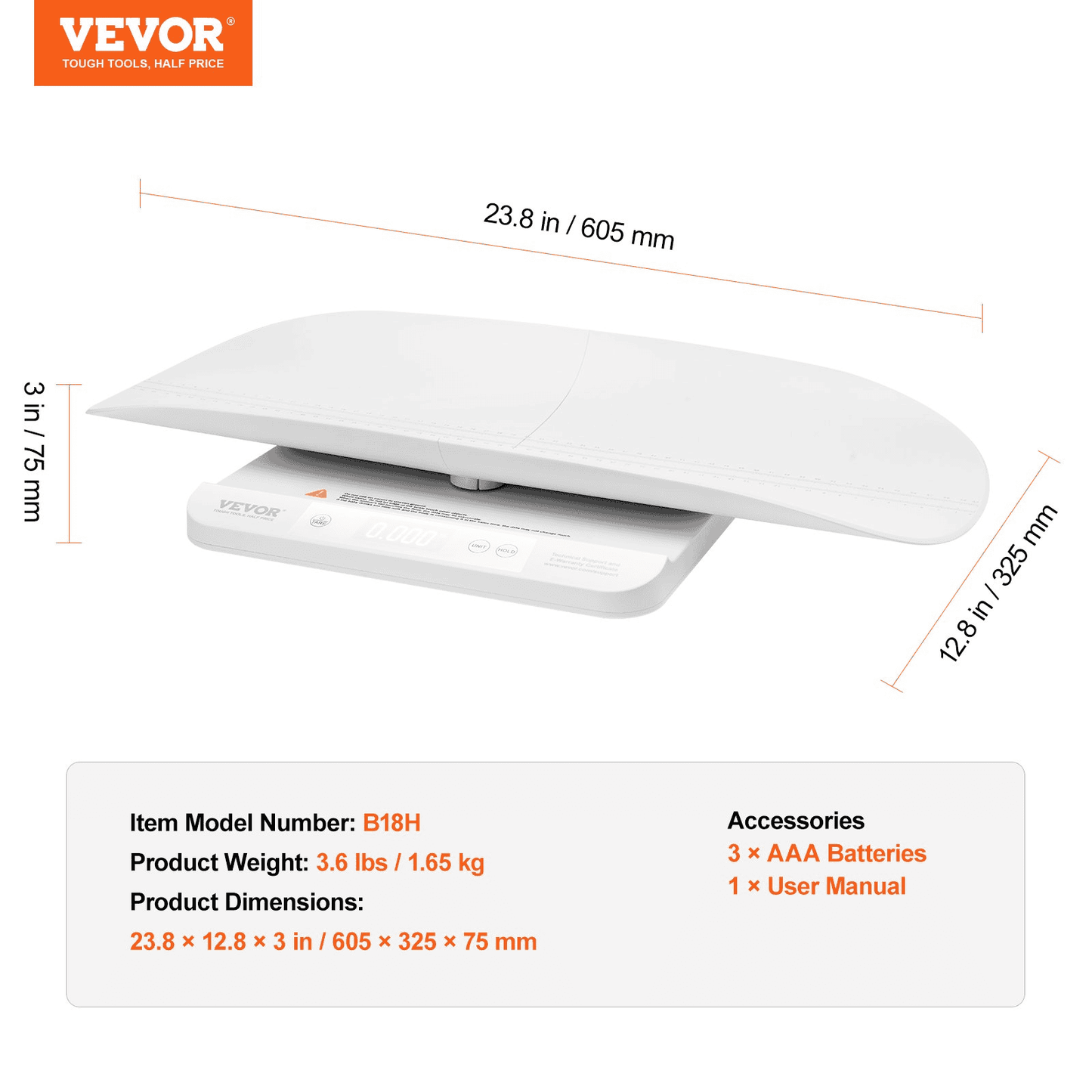 VEVOR Baby Scale Infant Weight Scale with Hold & Tare Function and 5 Units 66LBS