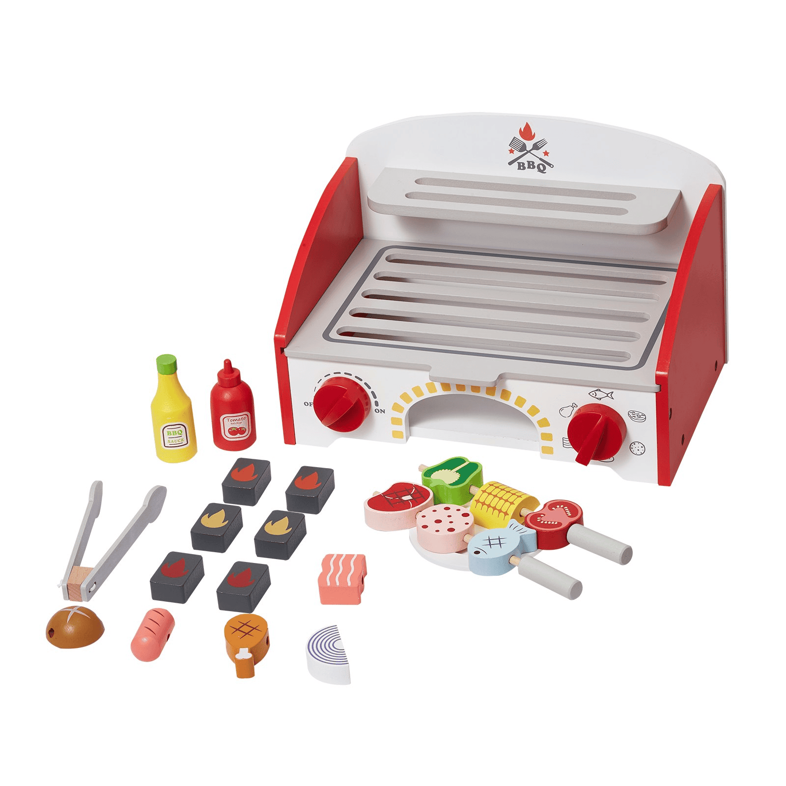 VEVOR 26 PCS Kids BBQ Grill Playset Wooden Cooking Grill Toy Set Pretend Sound