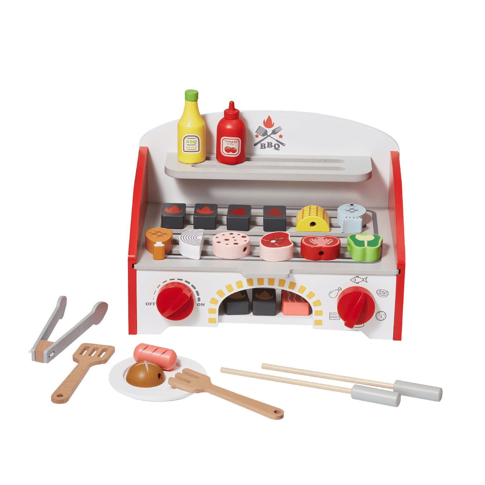 VEVOR 26 PCS Kids BBQ Grill Playset Wooden Cooking Grill Toy Set Pretend Sound