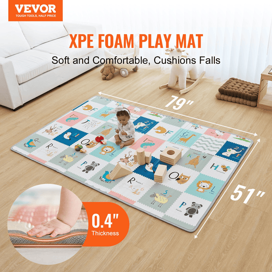 VEVOR 51"x79" Baby Play Mat Kids Crawling Soft Activity Floor Playmat 2 Side