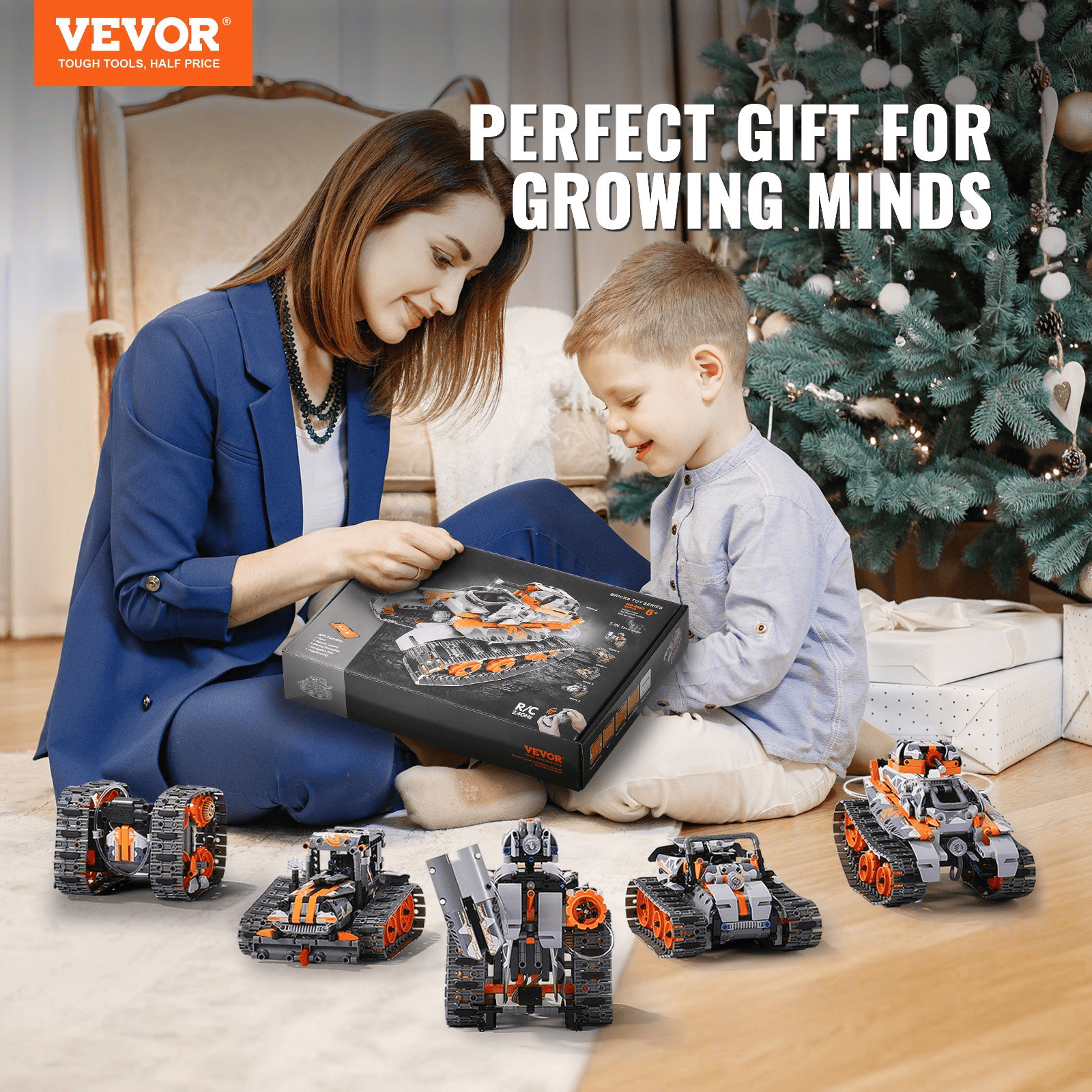 VEVOR STEM Building Toys for Kids 5 in 1 App & Remote Control Car/Robot 554 PCS