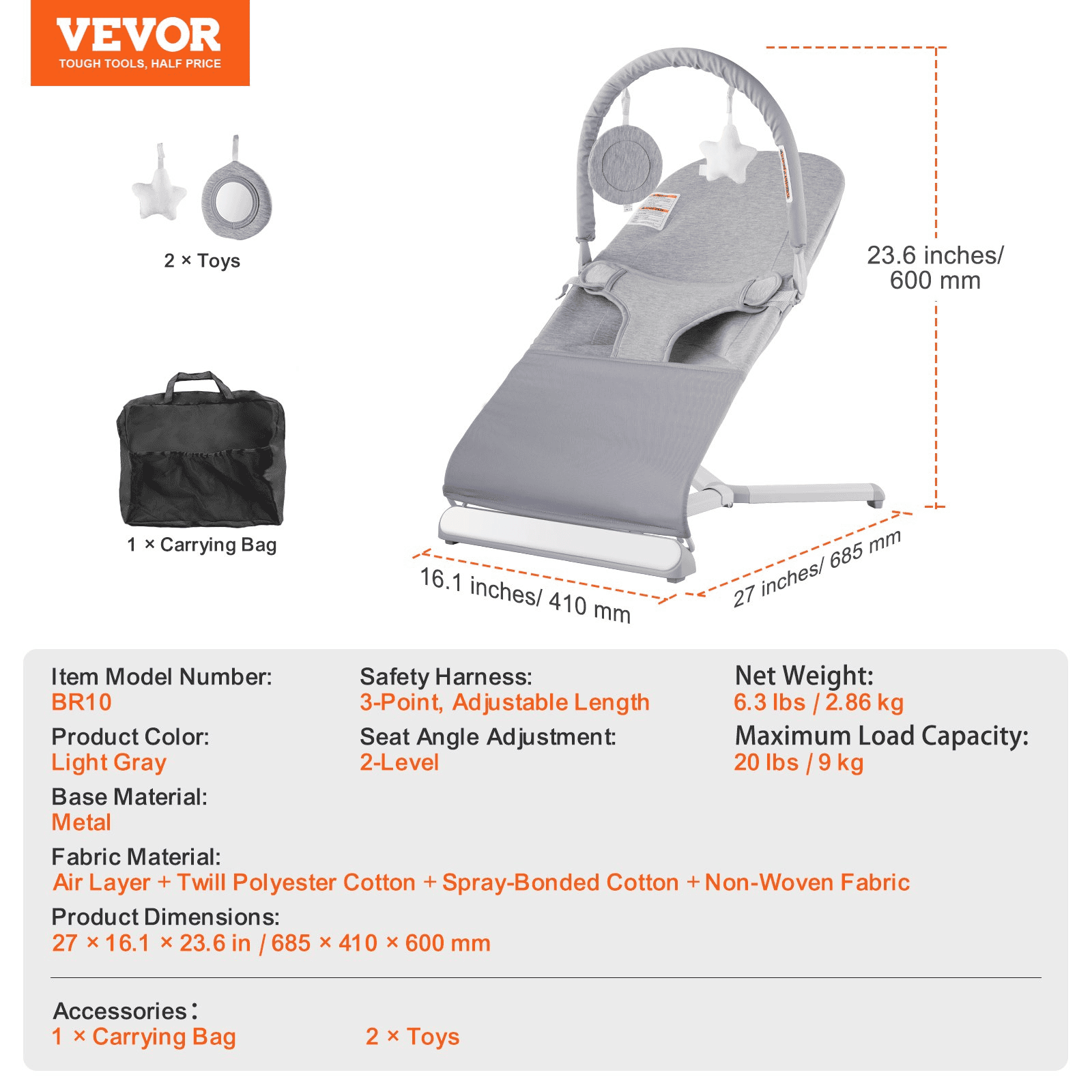 SnuggleBounce™ Baby Bouncer Seat – Foldable Infant Chair with Toy Bar for Babies 0-9 Months