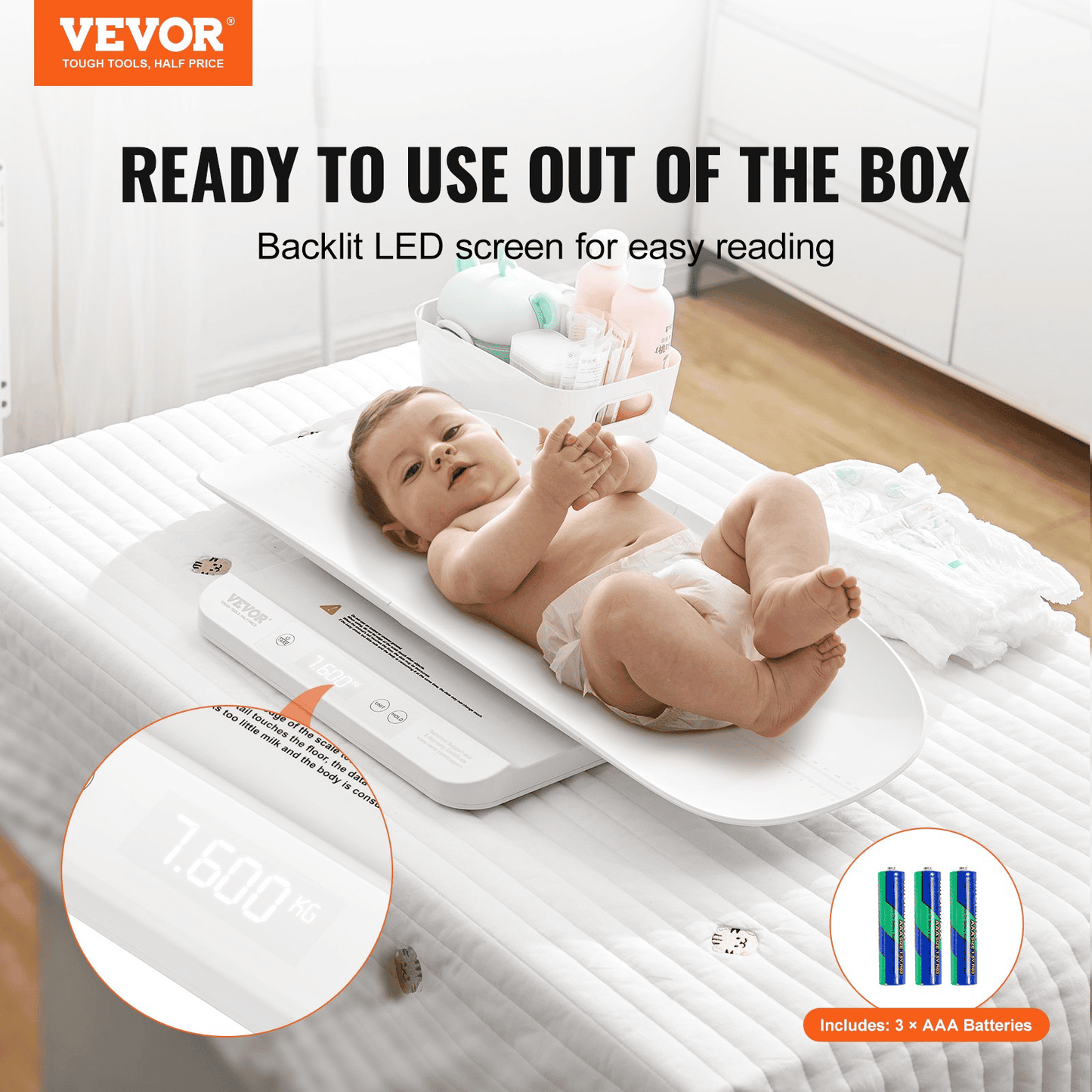 VEVOR Baby Scale Smart Bluetooth Infant Weight Digital Scale with Hold Function