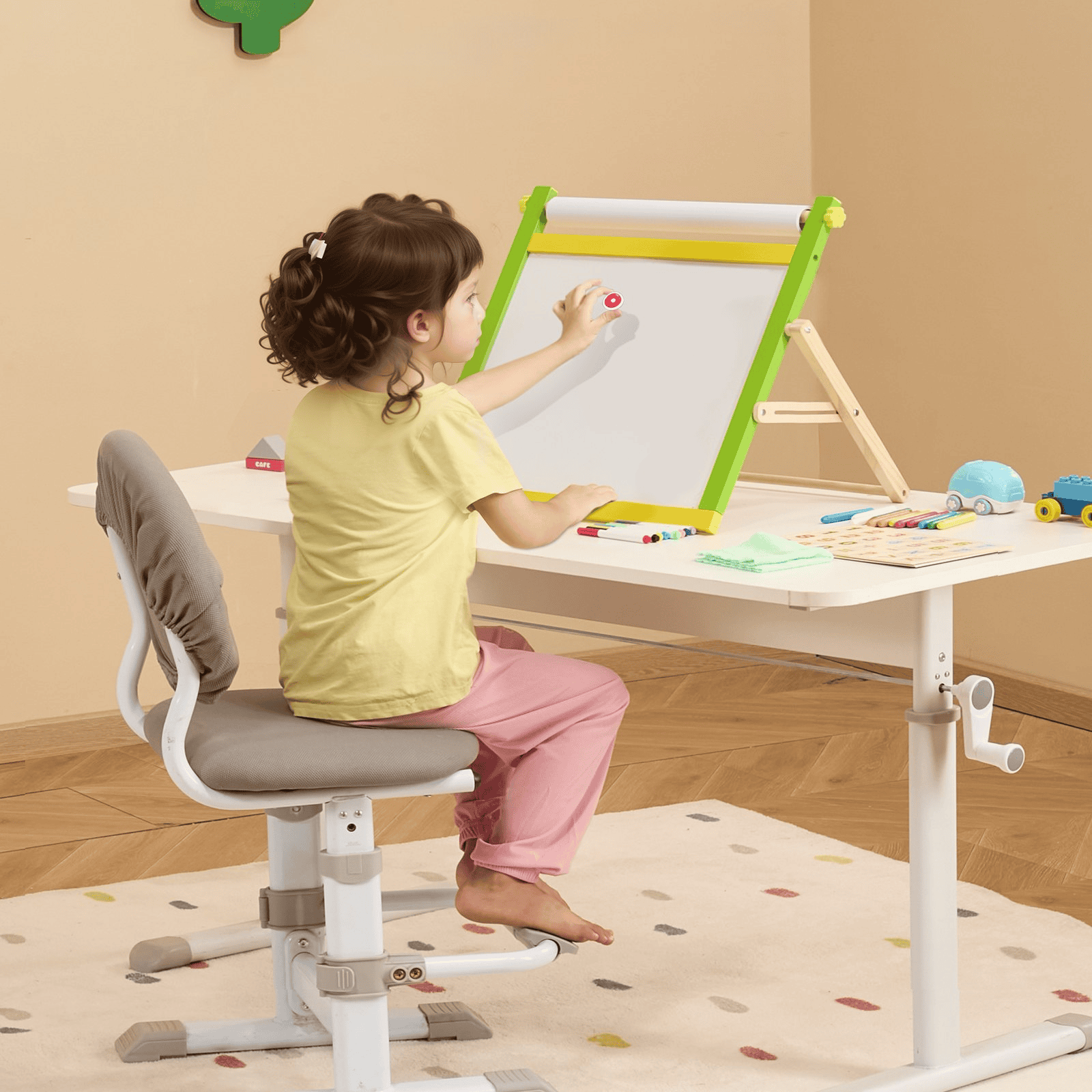 VEVOR 3-in-1 Tabletop Kids Art Easel Double-Sided Magnetic Whiteboard Chalkboard