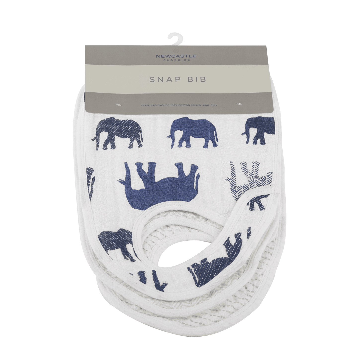 In the Wild Elephant Cotton Muslin Snap Bibs 3PK