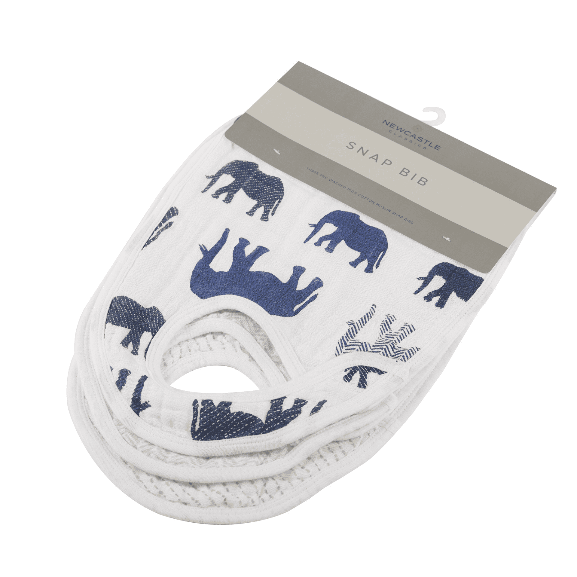 In the Wild Elephant Cotton Muslin Snap Bibs 3PK