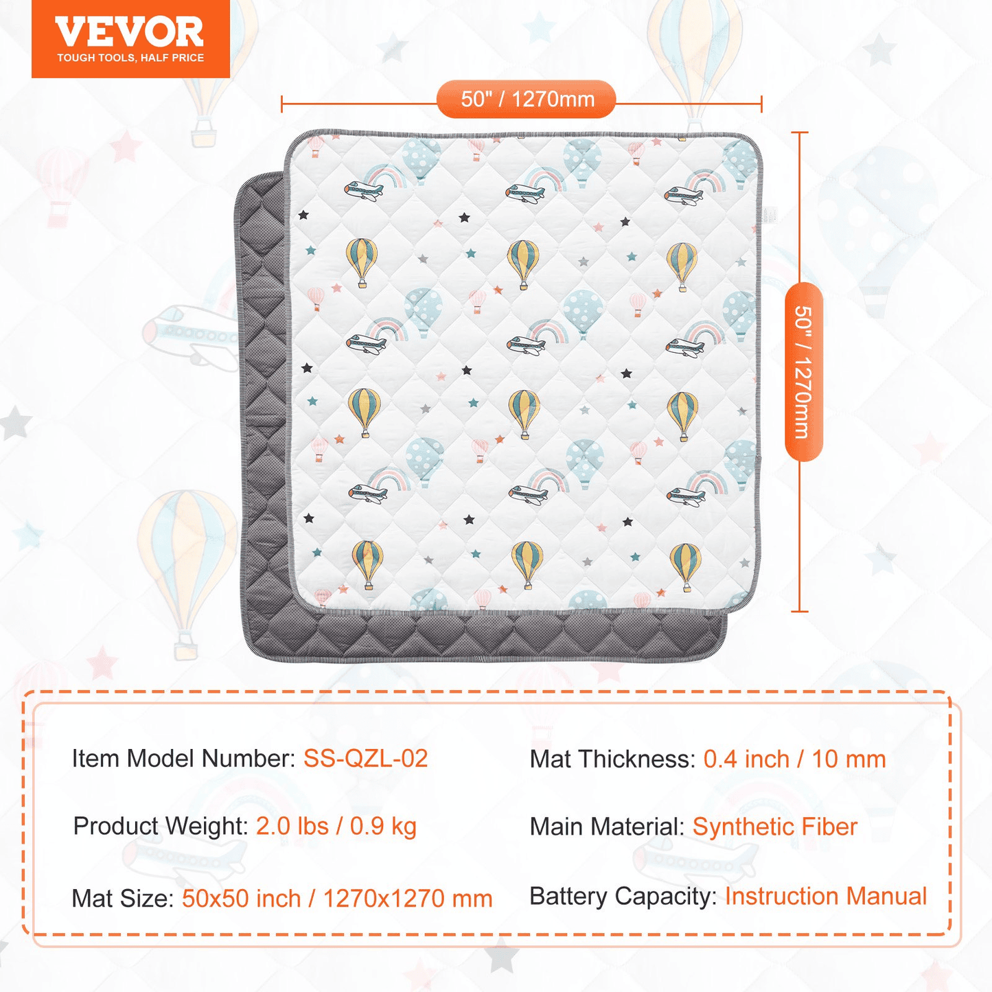 VEVOR 50"x50" Baby Play Mat Kids Crawling Soft Floor Playmat Infant Activity Mat